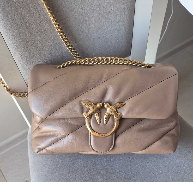 Pinko Love Puff Classic Torba na ramię skóra owcza jasny brąz