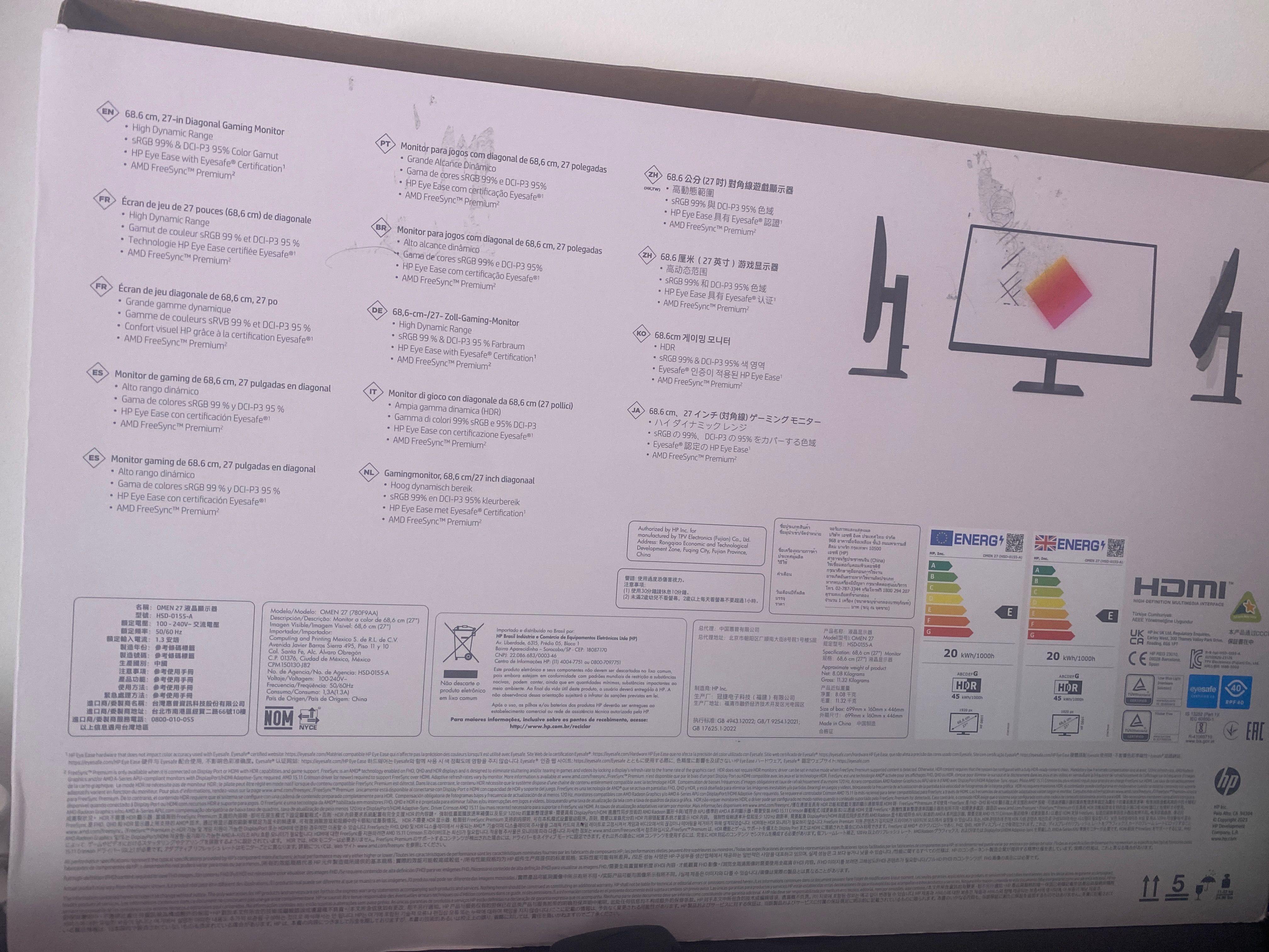 Monitor para jogos com diagonal de 68,6 cm , 27 polegada