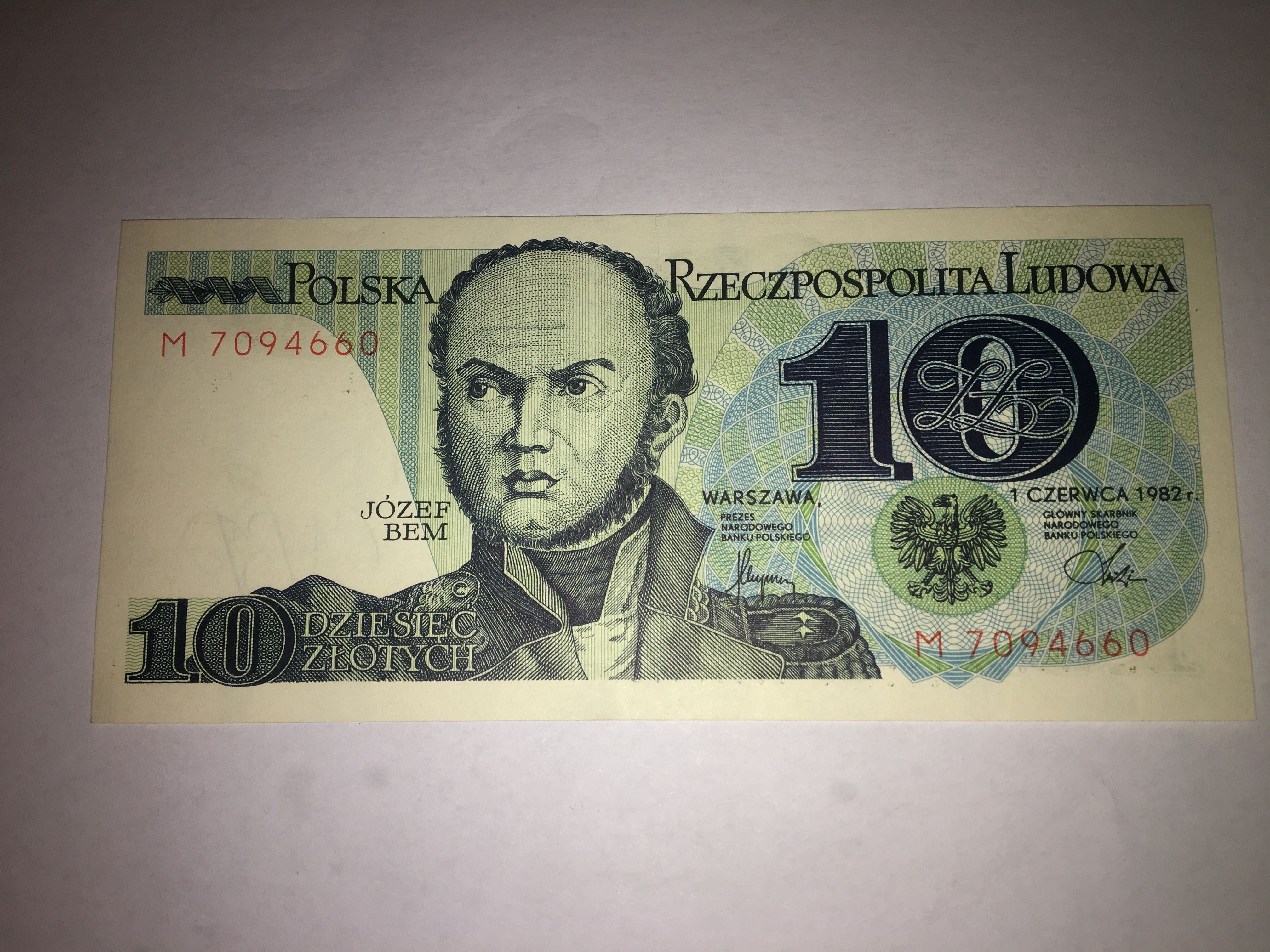 Banknot 10 zł seria M Bem 1982 r. PRL UNC/1