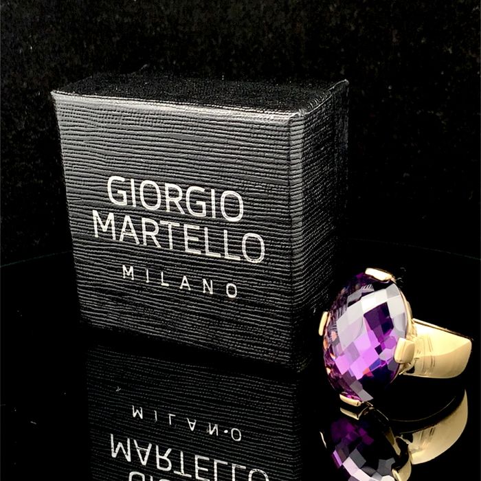 Pierścionek Giorgio Martello, pozłacany, fioletowa cyrkonia