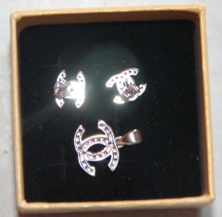 zestaw srebro 925 srebrne kolczyki przywieszka zawieszka cc