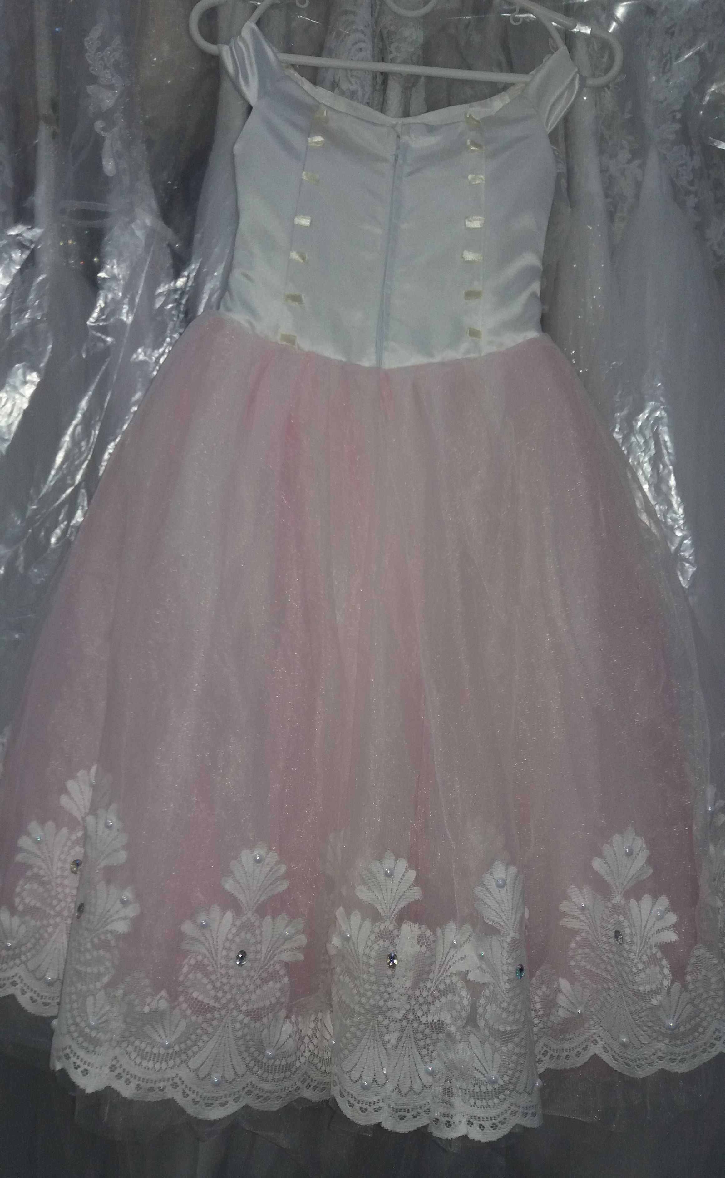 Нарядна дитяча сукня "Лінта" на 6-10 років (айворі + рожевий колір)