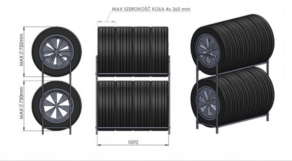 Stojak Regał Na Opony Koła Max Pionowy 8x260 mm Ocynk