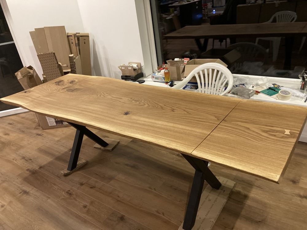 Stół dębowy monolit dostawki 245cm, live edge, oflis