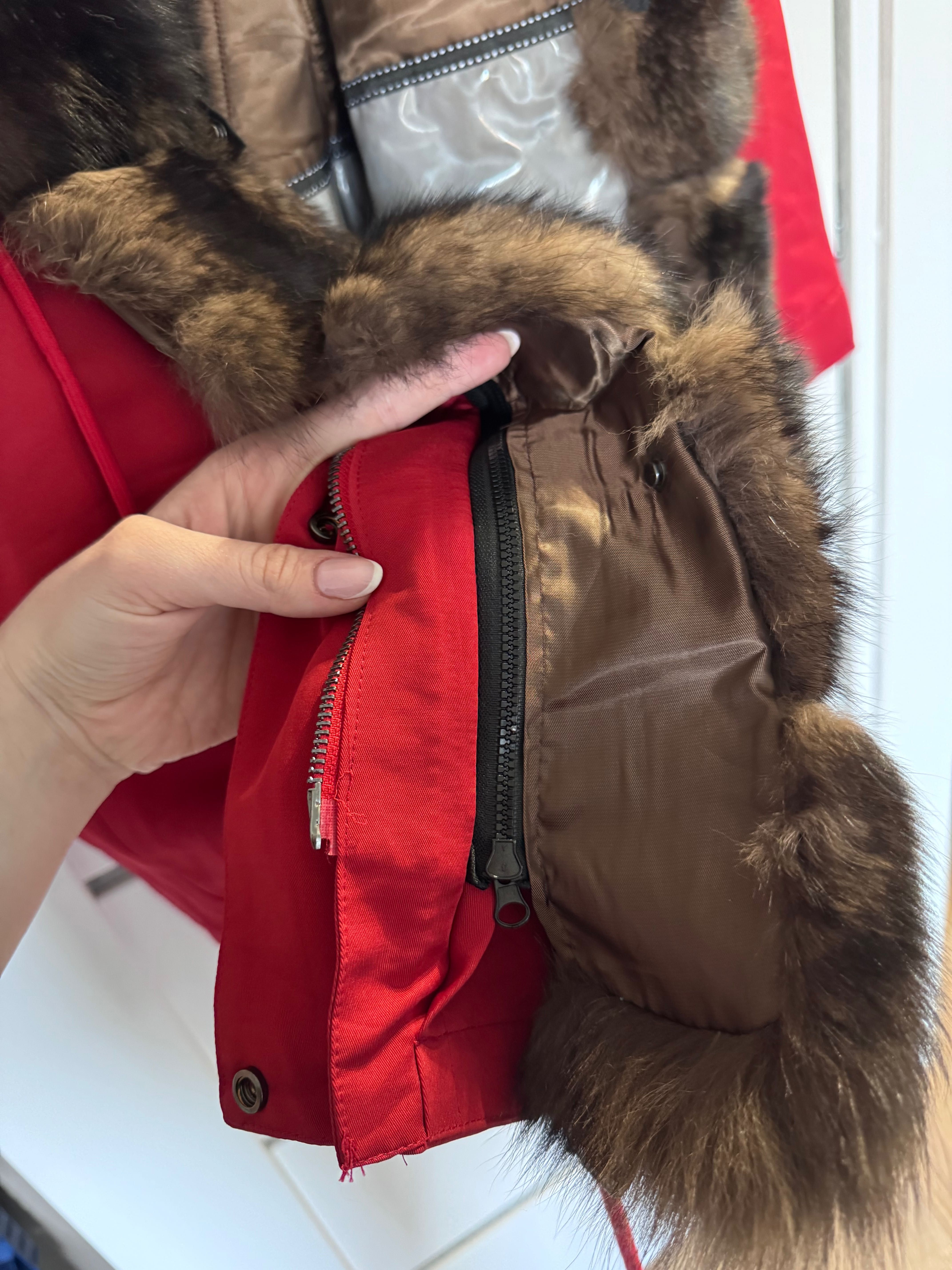 Nowa PARKA z naturalnym obszyciem futra lisa w SOBOLOWYM KOLORZE