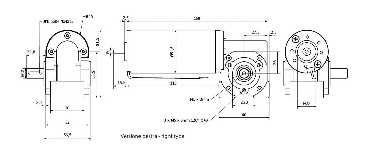 Motoreduktor Bernio 24V 70obr/min