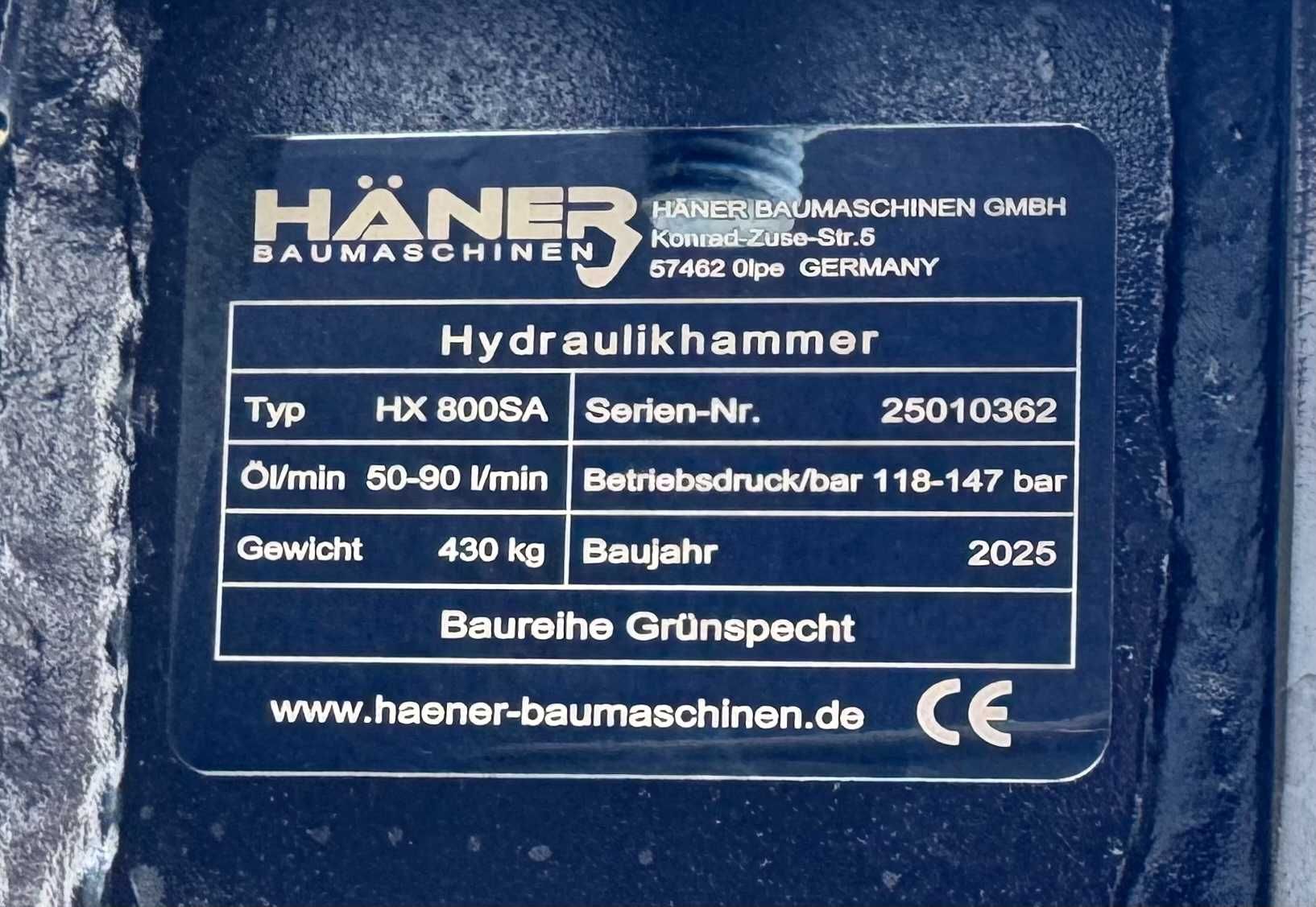 2025 Haner HX 800SA E. 6-9 t. Martelo Hidráulico