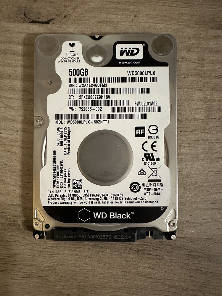 Жорсткий диск Western Digital Black 500GB 2.5" (WD5000LPLX) 7200