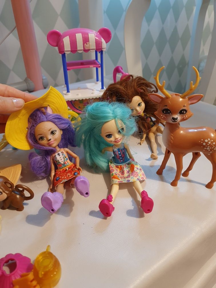 Lalki Enchantimals zestaw komplet plus mała Barbie ciemnoskóra