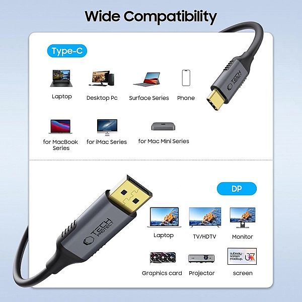 Kabel Tech-Protect UltraBoost USB-C do DisplayPort 1.4/8K 60Hz 180cm -