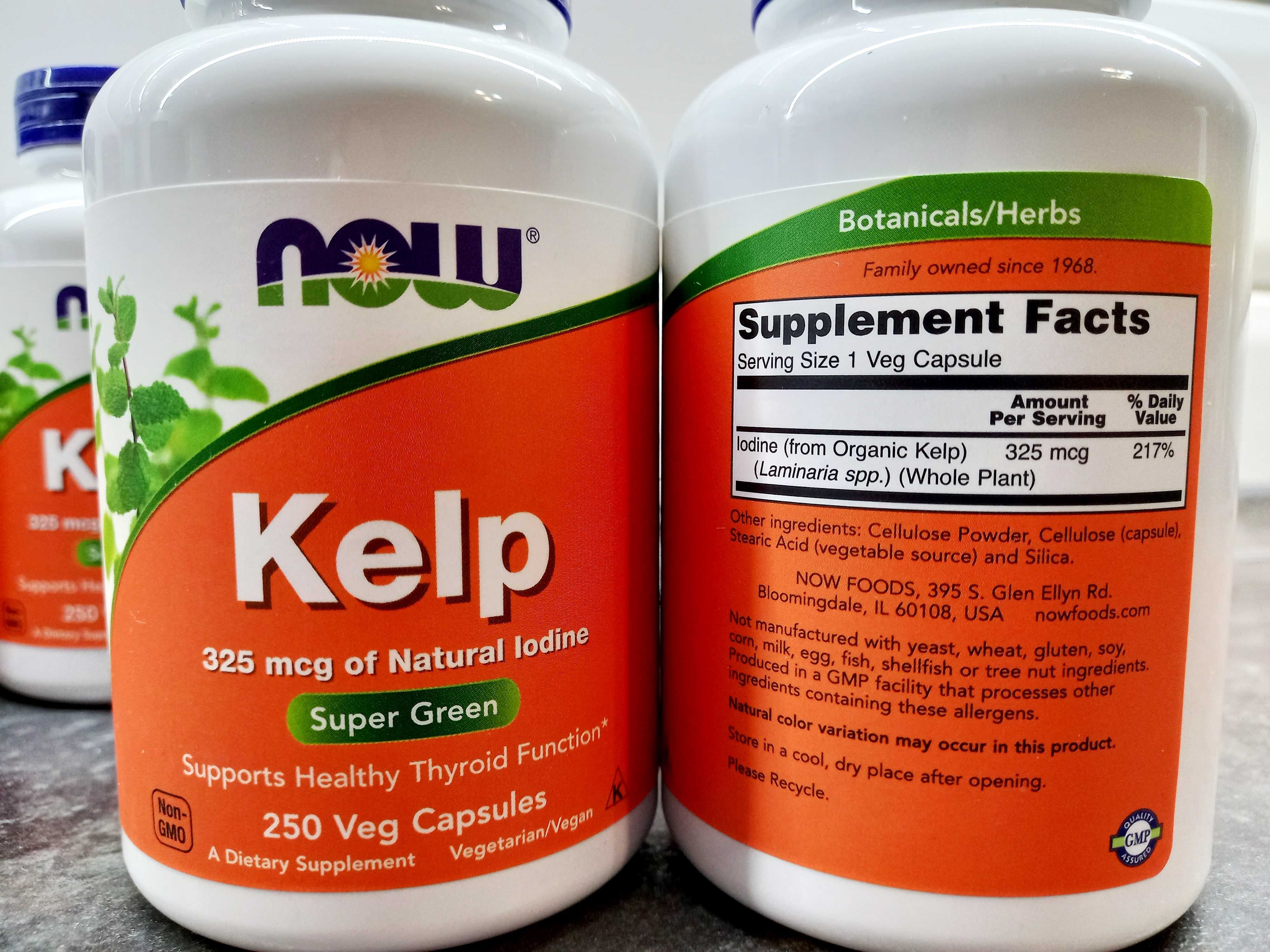 Now Foods, Kelp 325 мкг (250 капс.), йод для щитовидной, келп