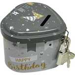 Skarbonka metalowa Puszka z kłódką Serce Happy Birthday 8,5 x 6 cm