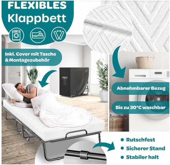 KESSER składane łóżko turystyczne 90 × 200 cm z materacem memory foam