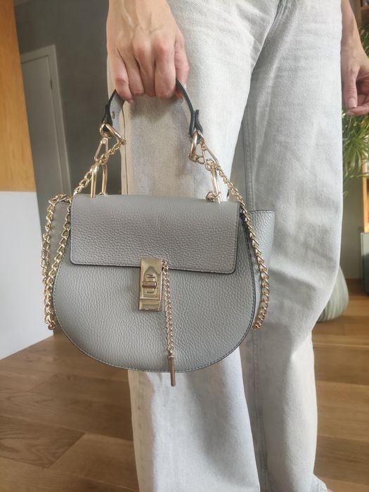 Piękna szara torebka ze skóry. Jak nowa