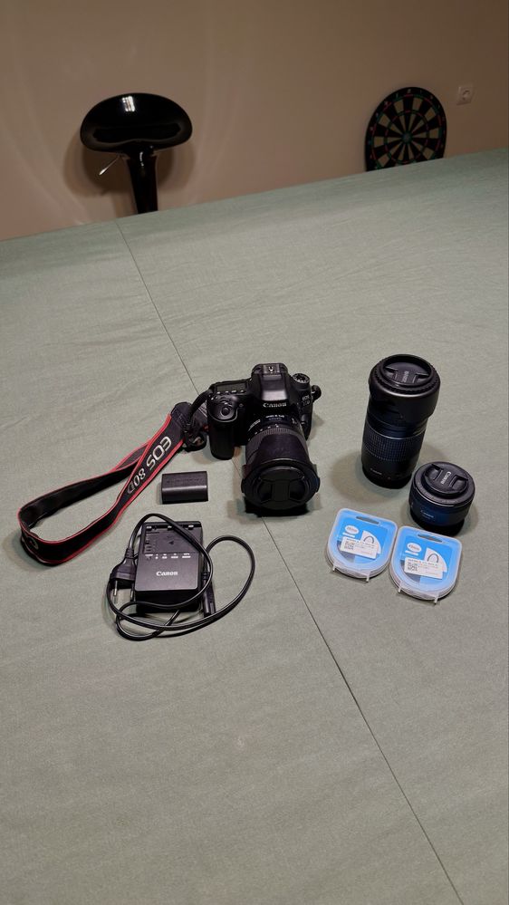 Canon 80D + lentes + acessorios
