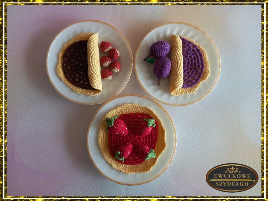 Duży zestaw śniadaniowy wykonany na szydełku do zabawy