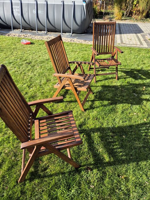 Krzesła Fotele ogrodowe drewniane, rozkładane cena za 3 sztuki