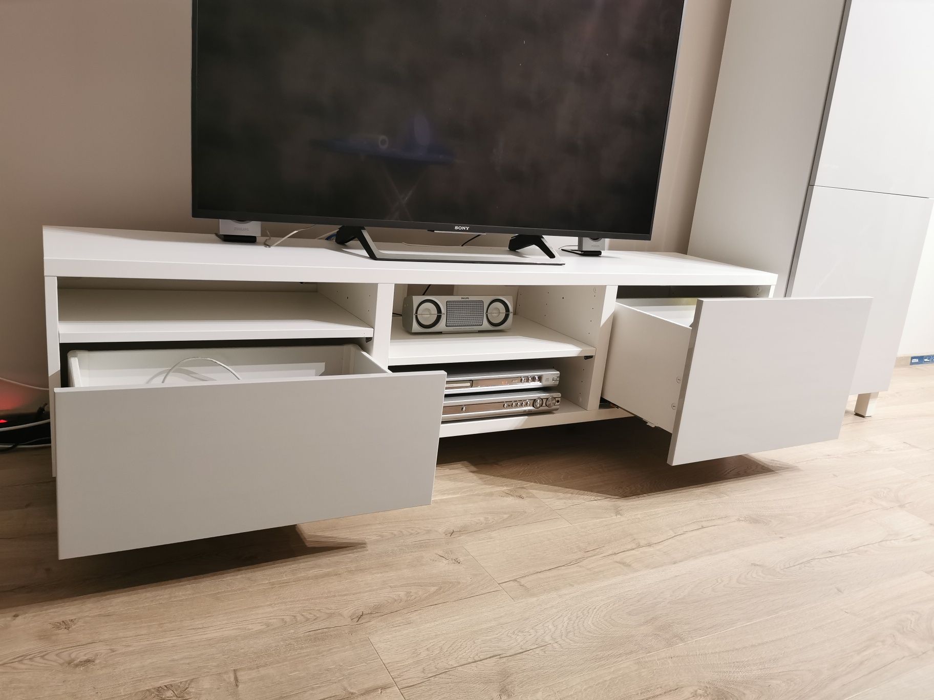 Ikea Besta - komplet Słupek i Szafka RTV - lakier szary - JAK NOWE!