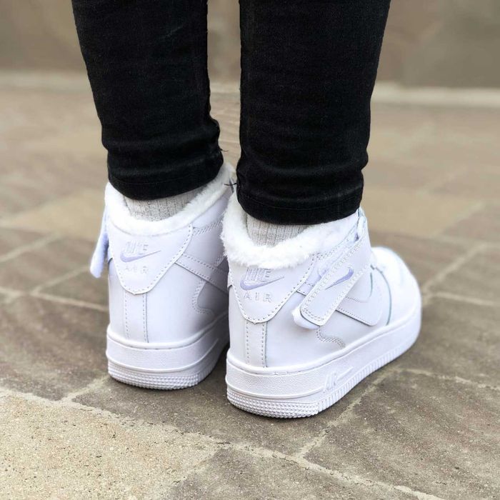 Зимові кросівки - Nike Air Force 1 High White Fur (біле хутро)