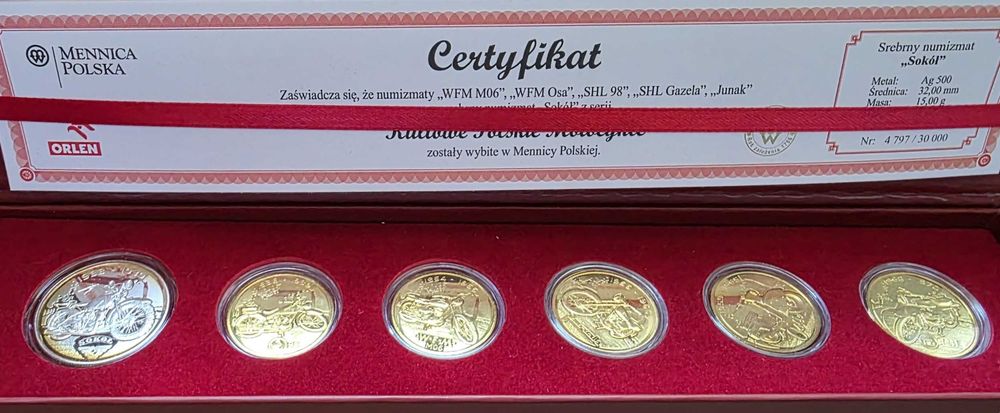 Kolekcja numizmatów z serii Kultowe Polskie Motocykle Polska 2014.