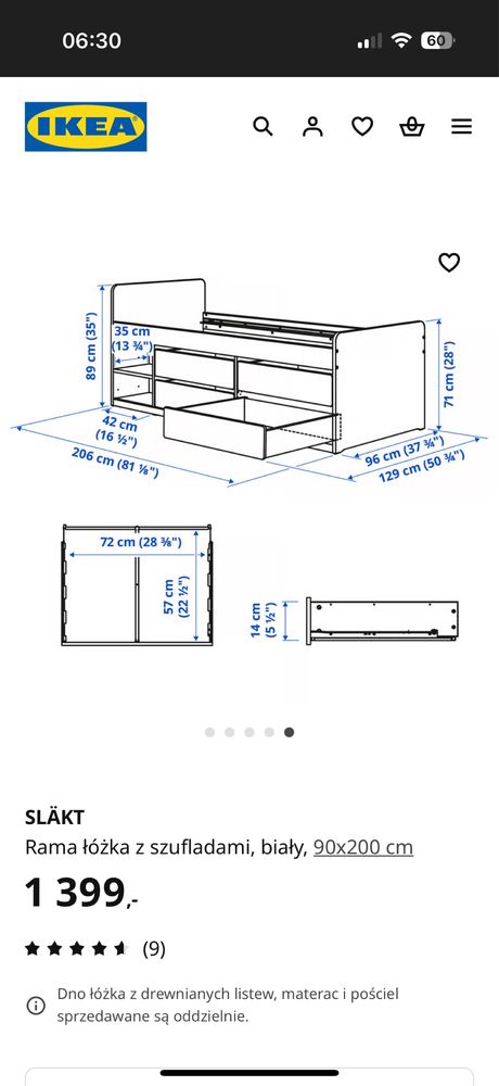 Slakt łóżko Ikea 200 x 90 szuflady