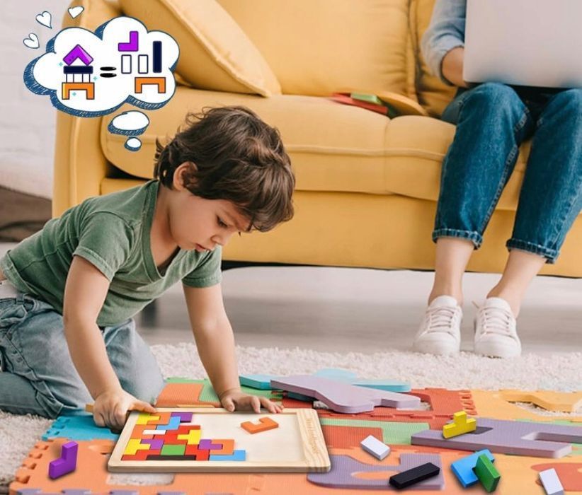 Tetris Układanka Puzzle Drewniane Klocki Bloki  3D Gra Logiczna