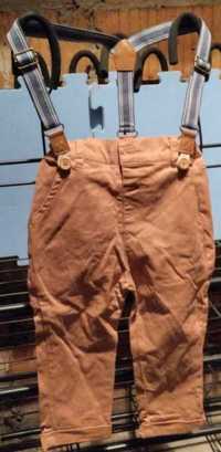 R.86 Primark spodnie z szelkami dla chłopca musztarda brąz