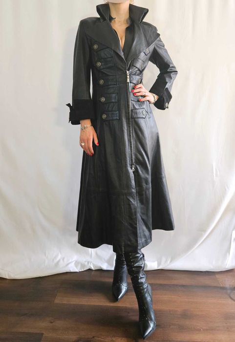 Płaszcz skórzany czarny gotycki skóra naturalna unikat wiktoriański