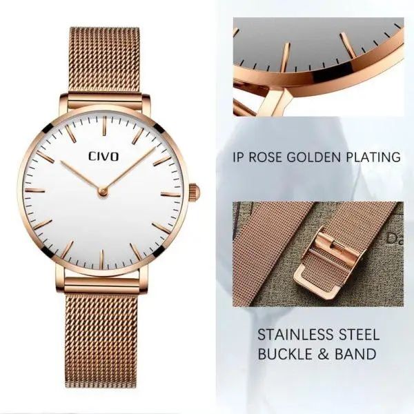 РАСПРОДАЖА! Стильные женские часы CIVO 8011C Mesh Band White,классика!