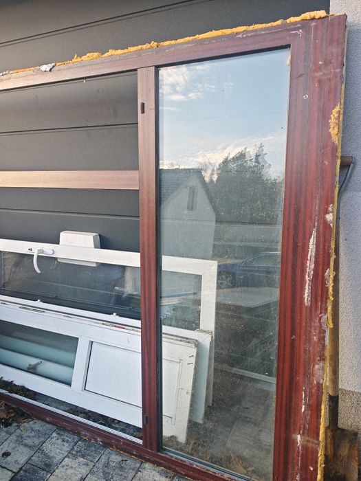 Okno drzwi kolor mahoń z demontażu