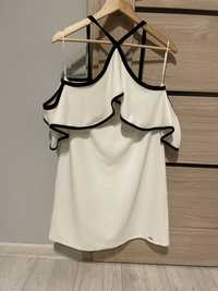 Letnia elegancka hiszpanka biała sukienka z czarną lamowką obramówką