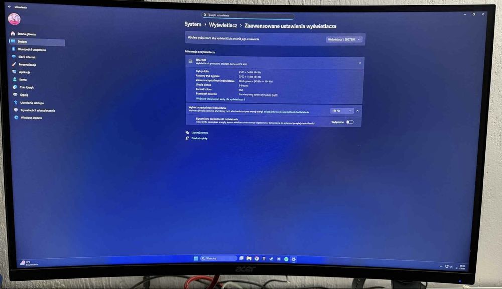 Monitor gamingowy 27' Acer ED273URPBIDPX 2k 144hz 2560x1440