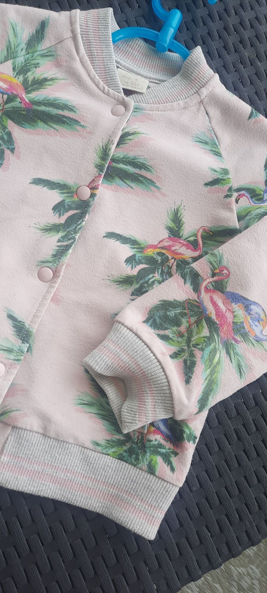 Bluza bomberka Zara różowa flamingi palmy
