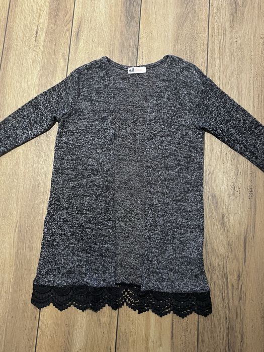 Sweterek długi kardigan z koronką H&M