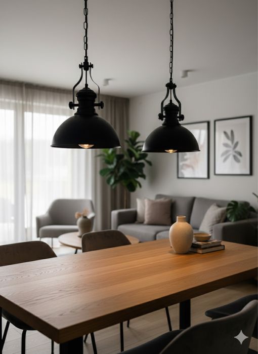 Lampa Wisząca Loft Industrialna Czarna Klosz E27 na Łańcuchu (2 szt.)