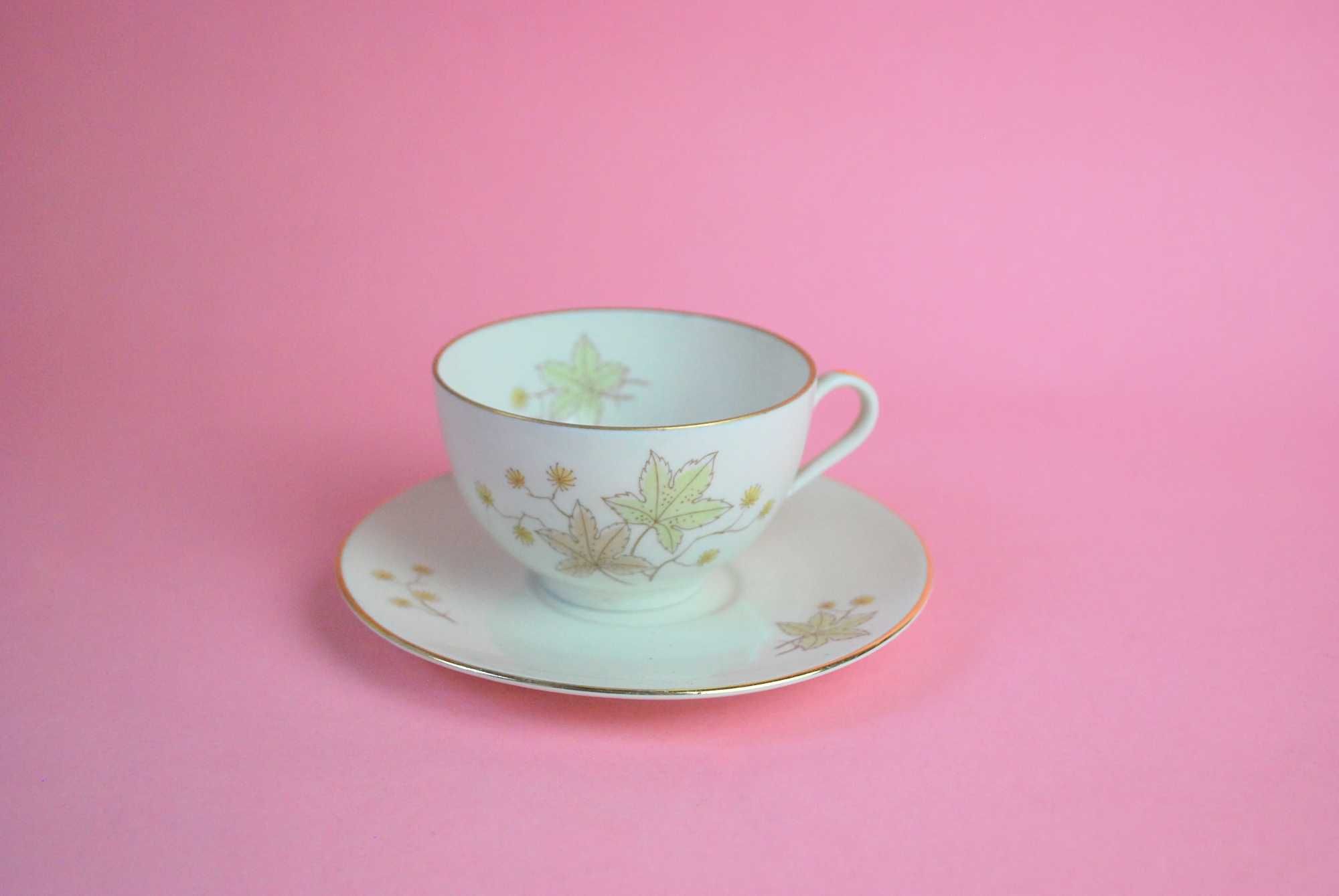 Duo filiżanka liść klonu porcelana złoto schumann Arzberg lata 50 60