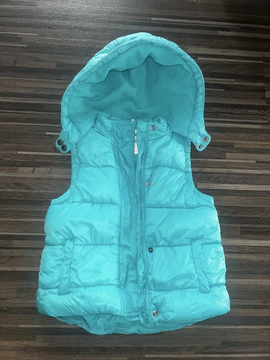 Kamizelka bezrękawnik puchowy dla dziewczynki turkusowy rozmiar 104