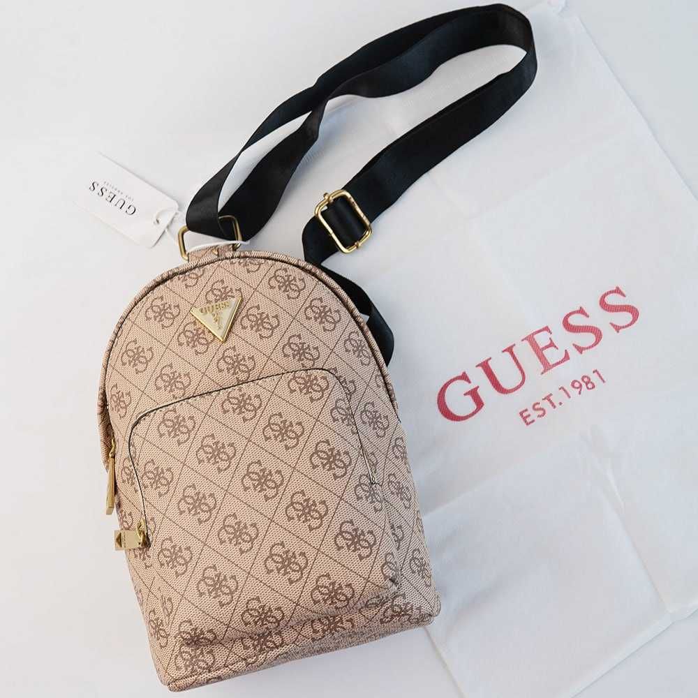 Жіноча/чоловіча бананка Guess 7519 світло коричнева сумка через плече