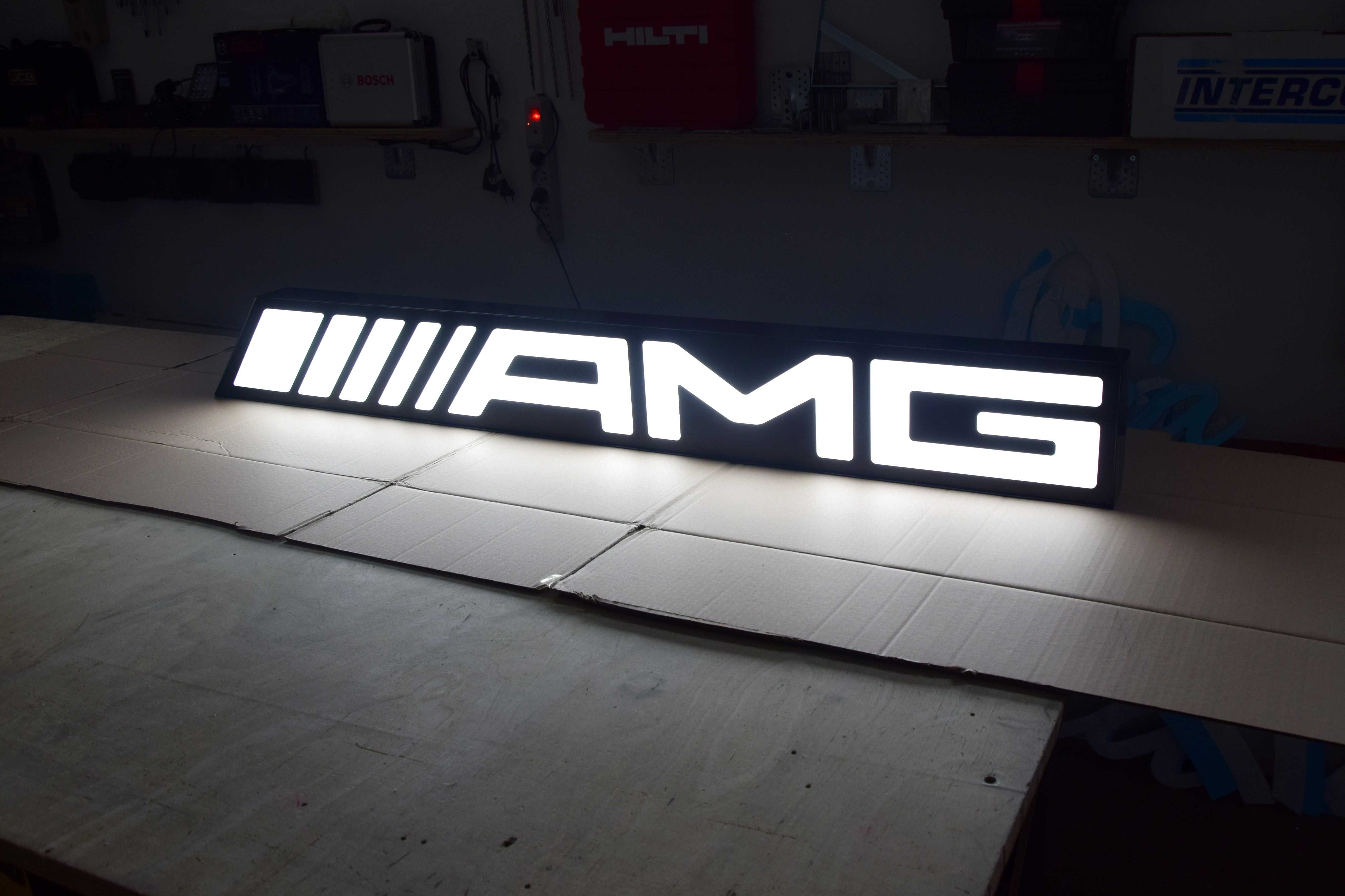 Podświetlane logo AMG Mercedes, Neon LED, Znaczek, Baner, Prezent