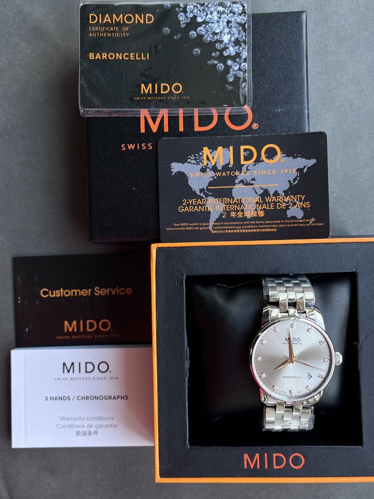 Швейцарские механические часы Mido Baroncelli 38mm (Diamond markers)