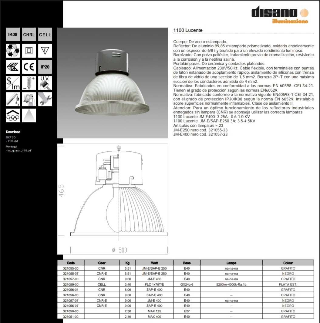 Luminária Estilo Industrial DISANO 1100 Lucente inclui Lâmpada 250w