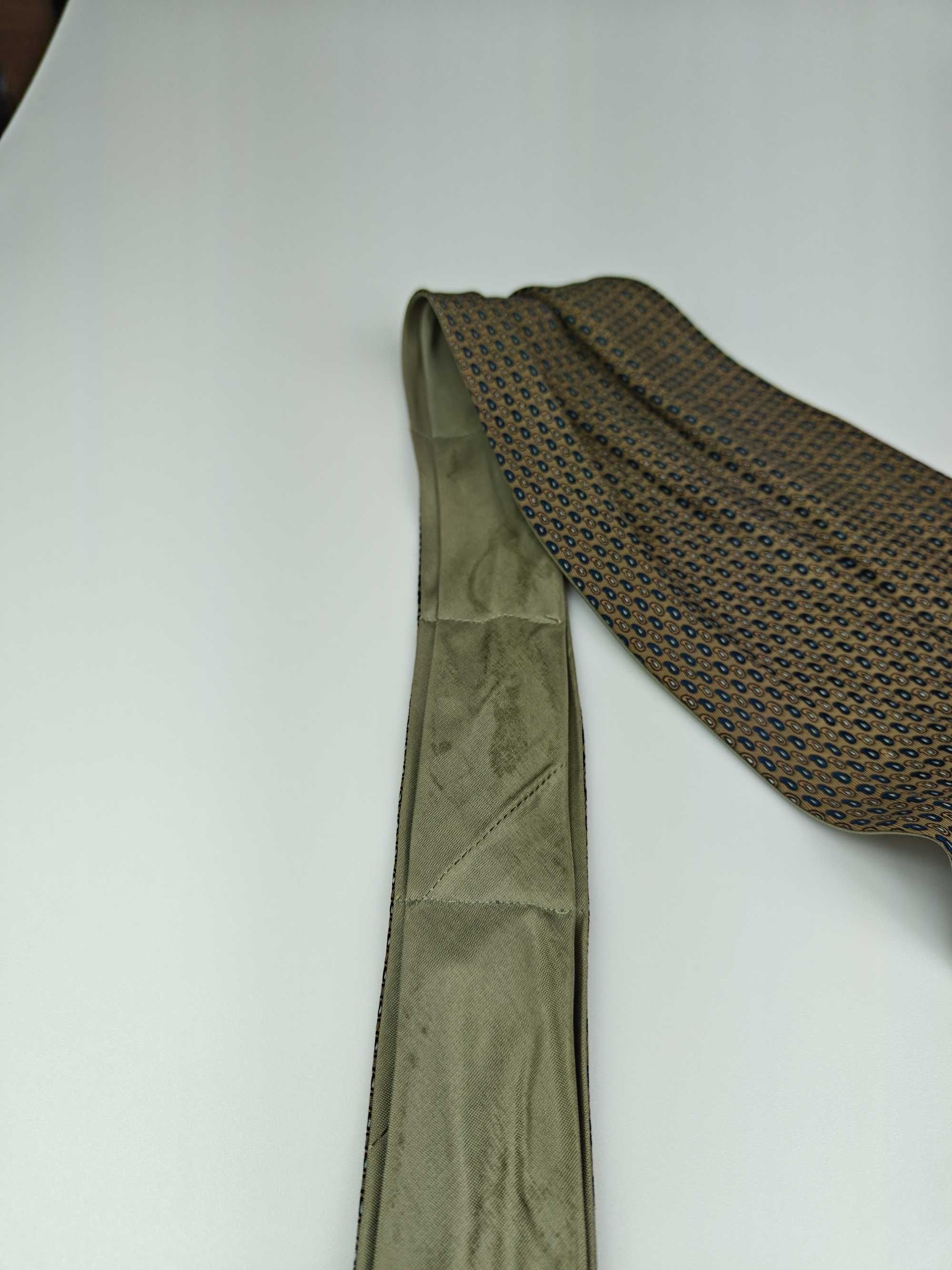Brązowy wełniany jedwabny krawat fular musznik paisley khaki wrz42