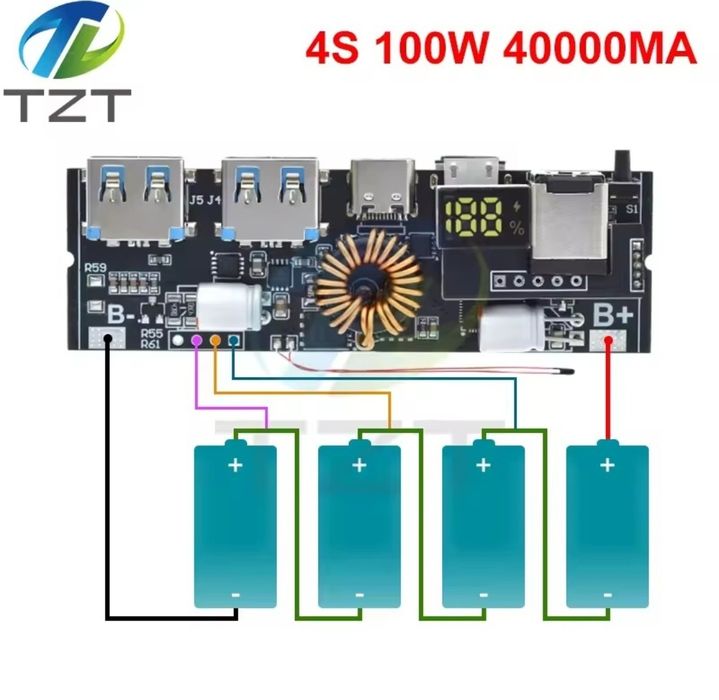 Повербанк Power Bank модуль Dual USB Type-C LED 22.5W, 100W 21700