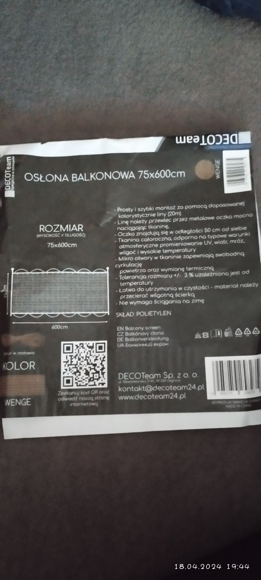 Osłona balkonowa kolor wenge 6m