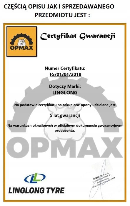 NOWA OPONA 560/45R22.5 152D TL LING LONG 5 Lat GW. Stalowy Oplot