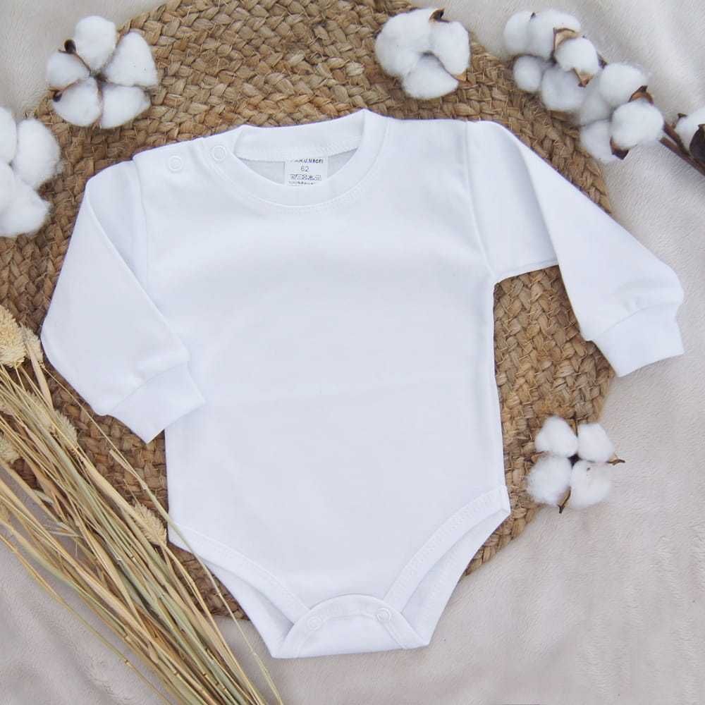 Mrofi Białe body niemowlęce z długim rękawem rozmiar 104 cm
