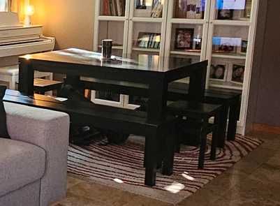 Conjunto mesa sala e bancos corridos
