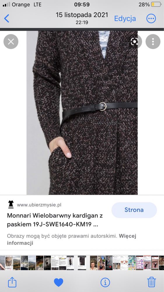 Monnari Wielobarwny kardigan z paskiem, sweter