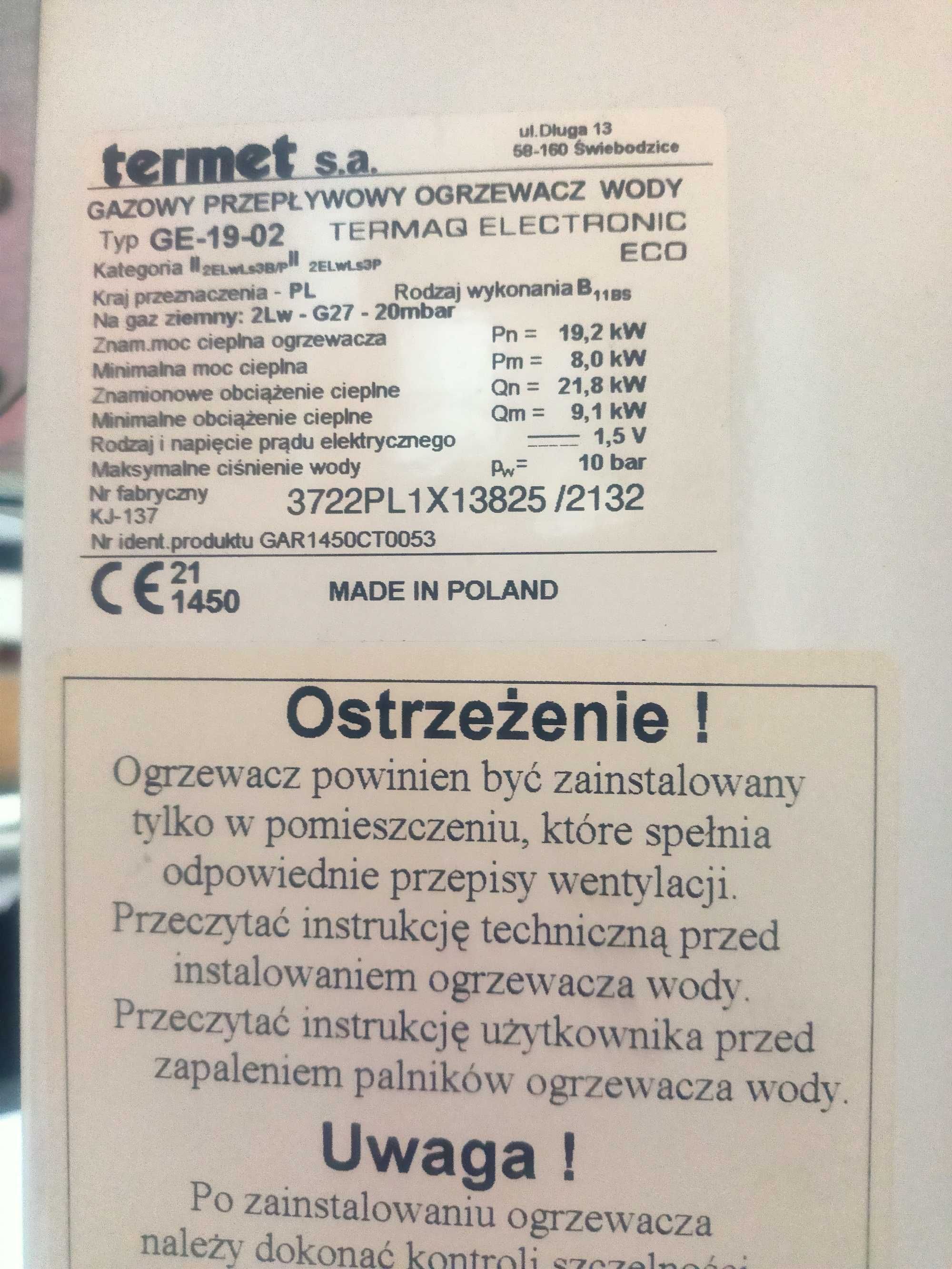 Piecyk gazowy do wody