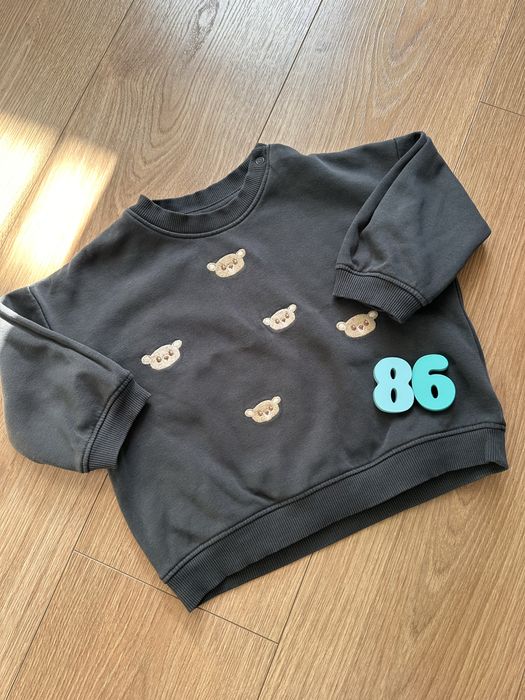Bluza H&M szara w misie rozmiar 86 ciepła z długim rękawem basic